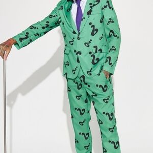 RIDDLER COSTUME. Green Question Mark Patterned Suit.